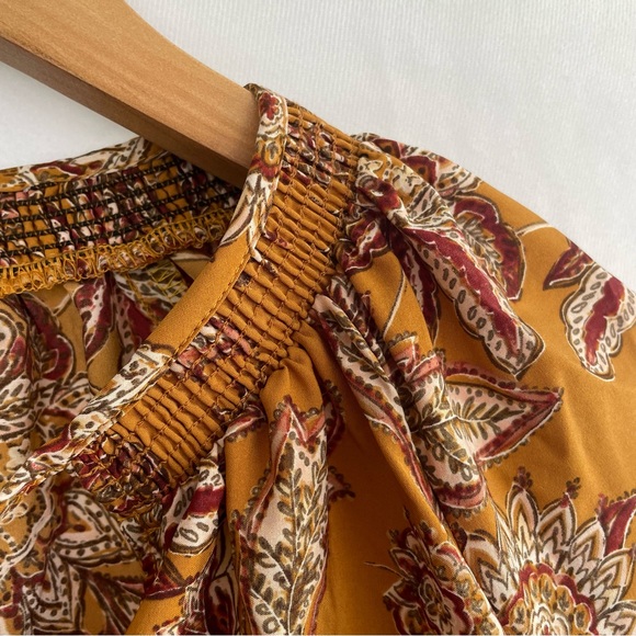 Evereve Britta Border Print Peasant Blouse Yellow Mustard xs New without tags - Picture 10 of 10